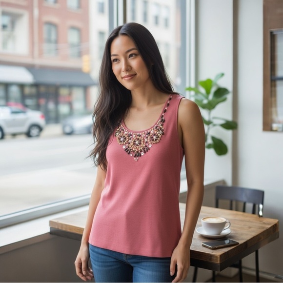 Ruby Rd Marrakech Beaded Sleeveless Top, Color Strwbry, Size XL - Picture 12 of 12